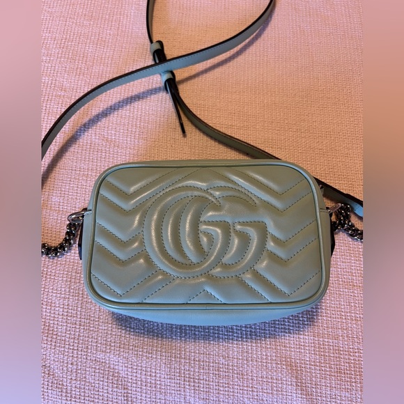 GUCCI Marmont small leather camera bag pastel sea foam green - Picture 5 of 13